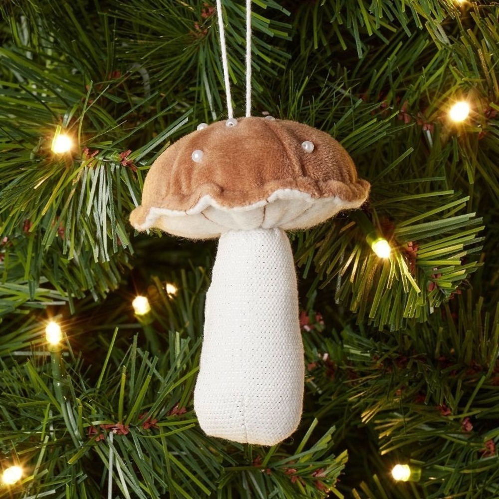 Fabric Mushroom Ornament, Brown, NWT